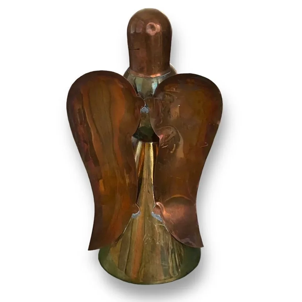 Vintage Brass and Copper Tabletop Angel Taper Candle Holder Large